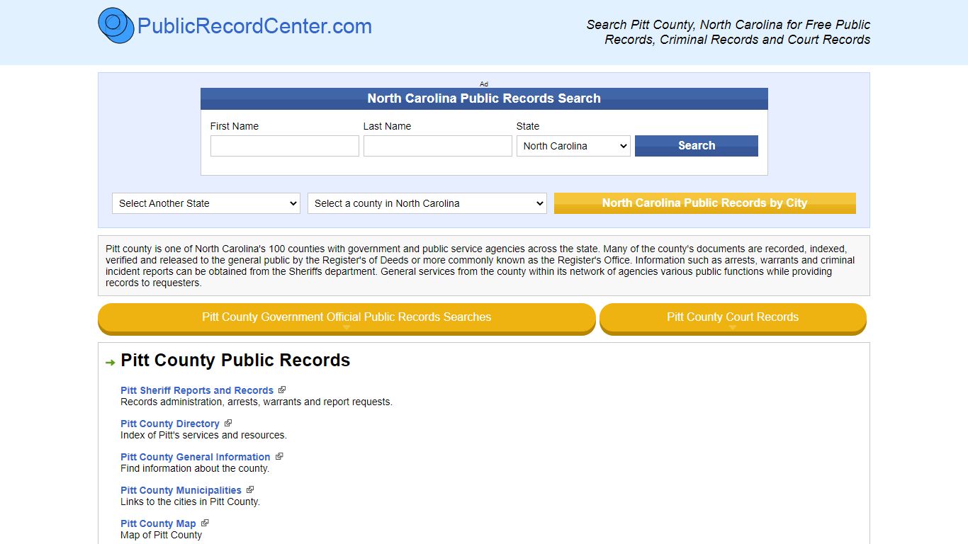 Pitt County North Carolina Free Public Records - Court Records ...
