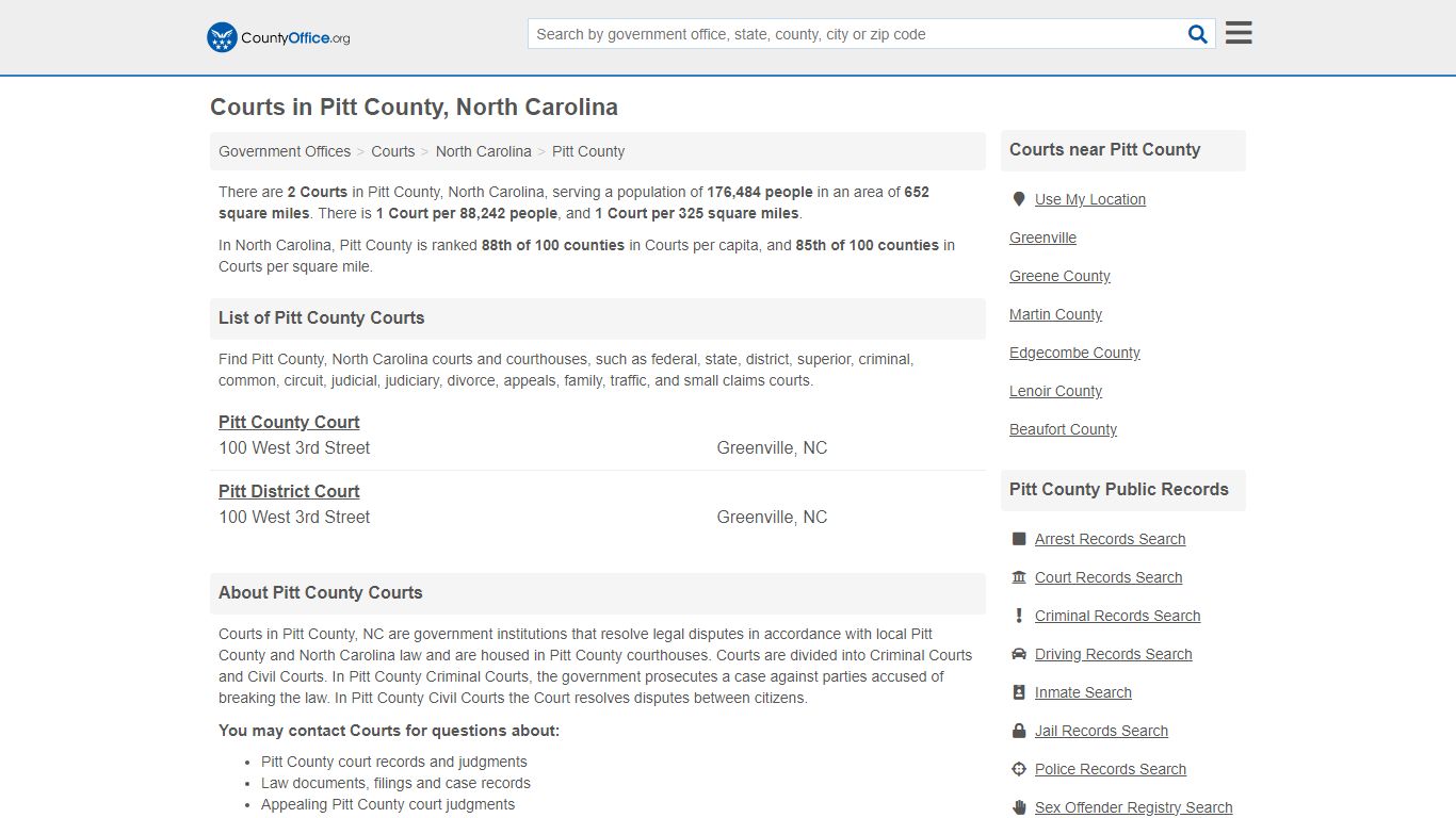 Courts - Pitt County, NC (Court Records & Calendars)