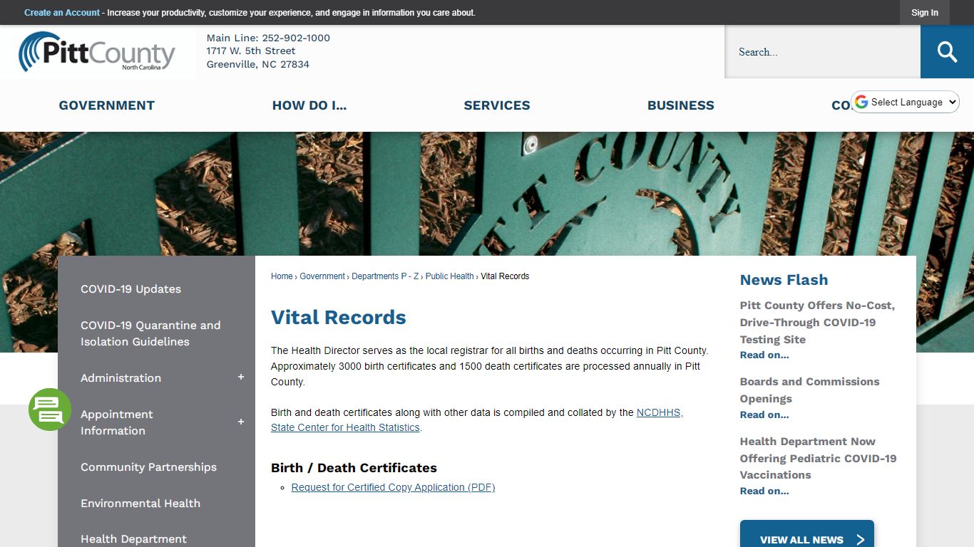 Vital Records | Pitt County, NC